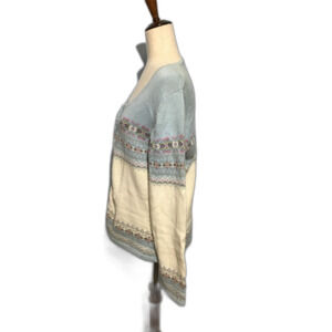 Vintage Tiara International Sz MED Cream Blue Button Up Cardigan Sweater Women's